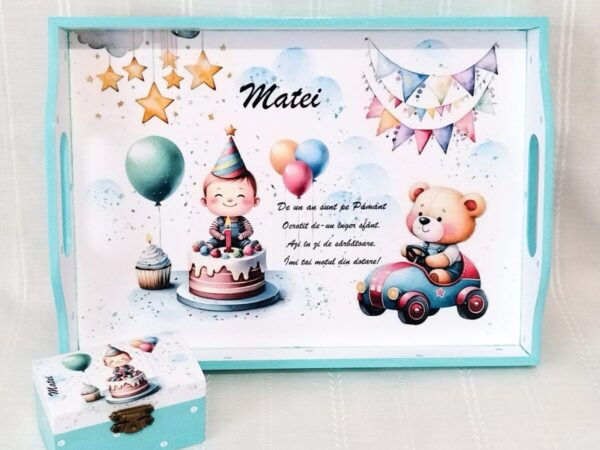 Tavita/set de mot baietel cu ursuleț și tort