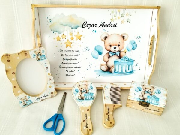 Tavita/set de mot baietel cu ursuleț cu tort