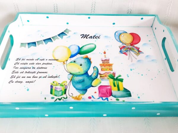 Tavita/set de mot baietel cu Dino cu baloane