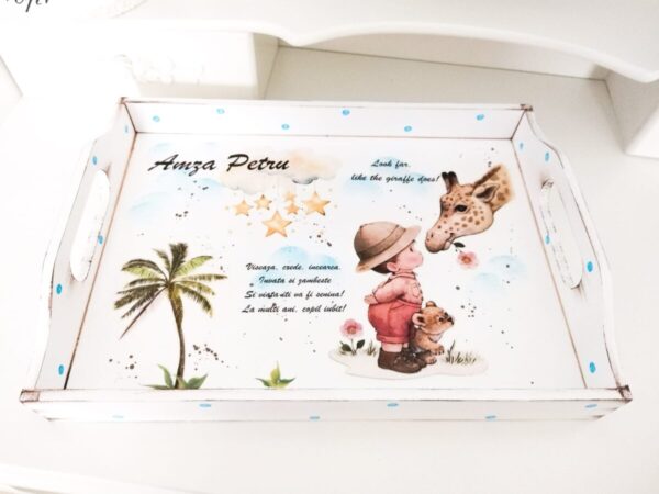 Tavita/set de mot cu baietel și girafă