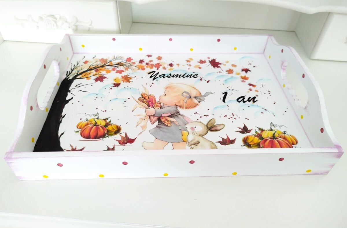 Tavita/set de mot fetita cu roadele toamnei - imagine 2