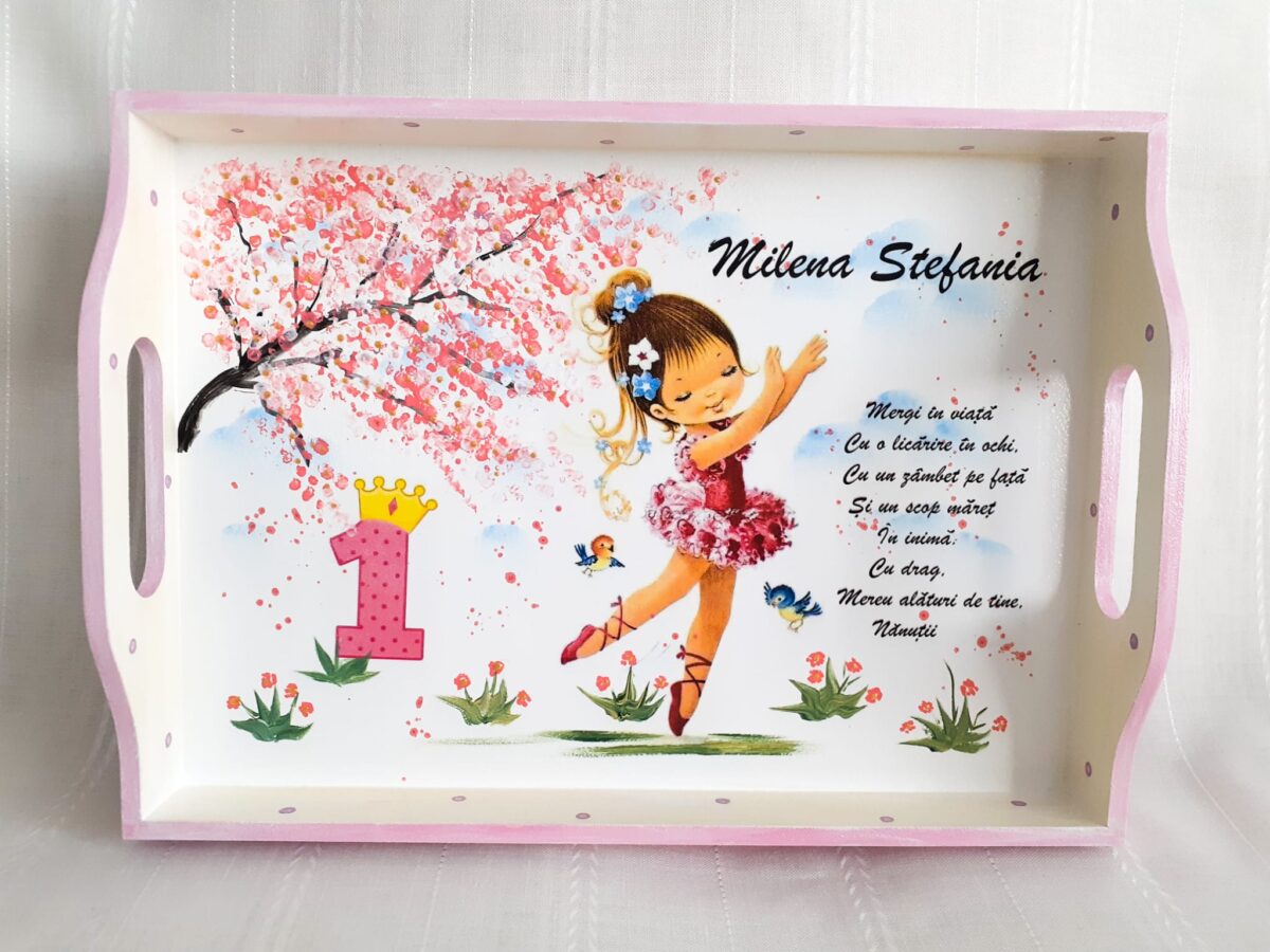Tavita/set de mot fetita cu balerina sub cireș - imagine 2
