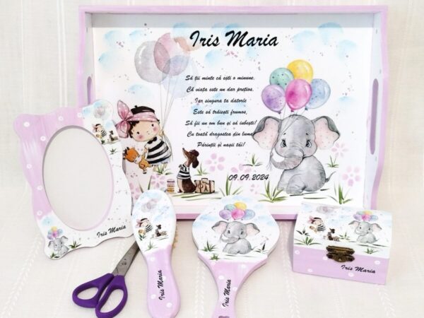 Tavita/set de mot fetiță cu elefănțel și baloane