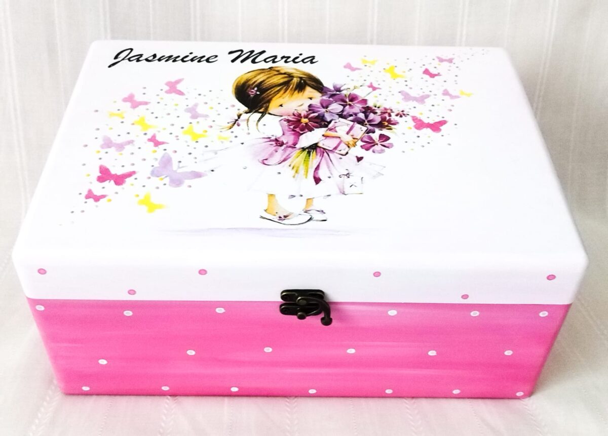 Cutie de trusou pentru botez sau mot cu fetita si fluturi - imagine 2
