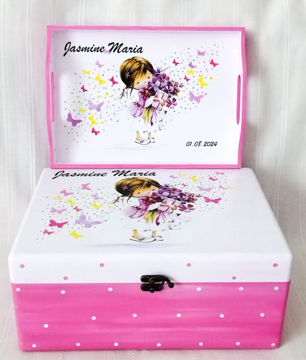 Cutie de trusou pentru botez sau mot cu fetita si fluturi - imagine 3