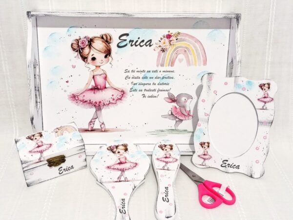 Tavita/set de mot fetita cu iepuras si curcubeu