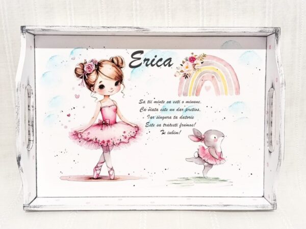 Tavita/set de mot fetita cu iepuras si curcubeu