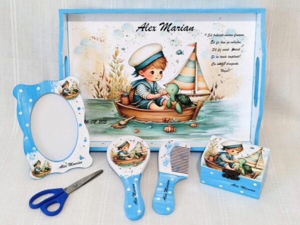 Tavita/set de mot pentru baietei gemeni în barcuțe