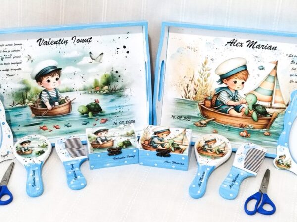 Tavita/set de mot pentru baietei gemeni în barcuțe