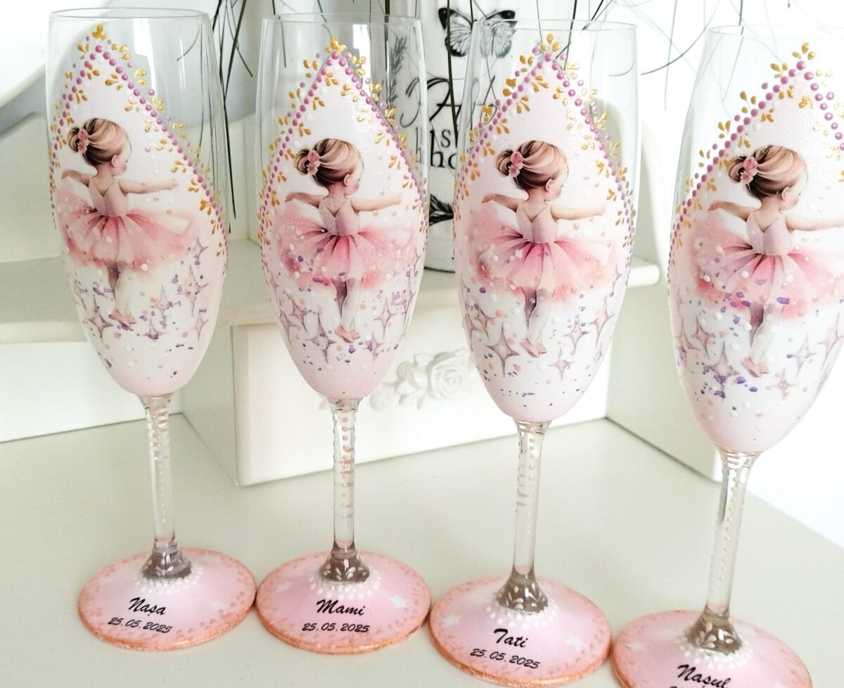 Pahare de botez personalizate cu balerina - imagine 2