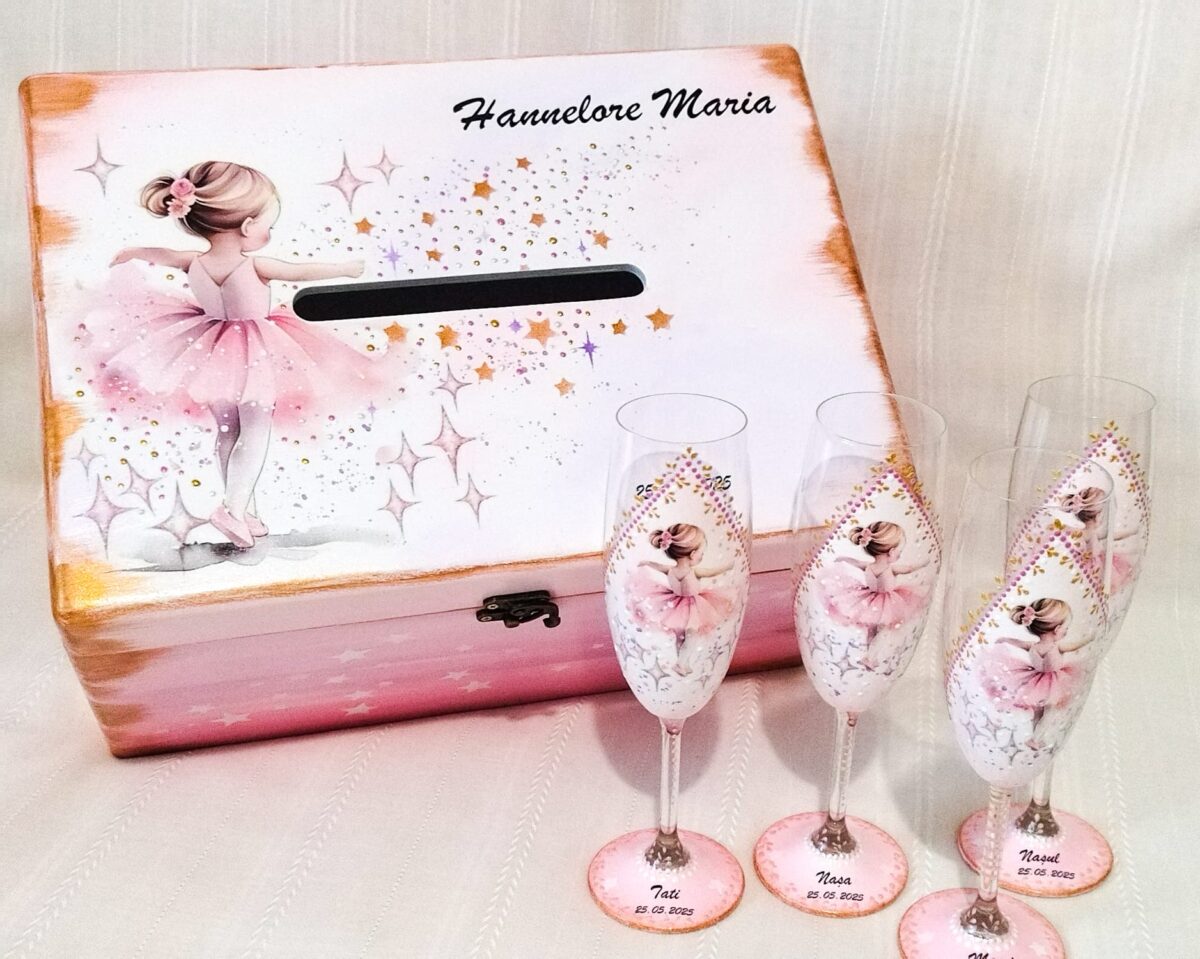 Pahare de botez personalizate cu balerina - imagine 4