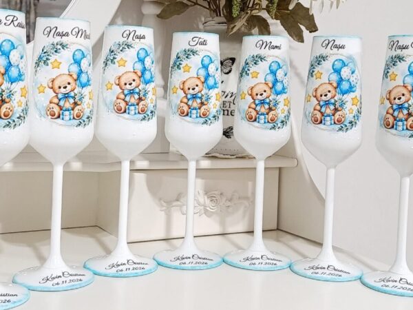 Pahare de botez personalizate cu ursulet si baloane