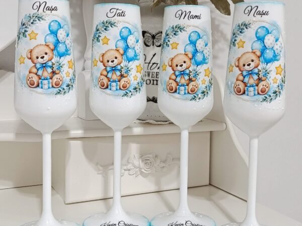 Pahare de botez personalizate cu ursulet si baloane