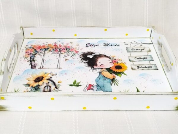 Tavita/set de mot fetita cu floarea soarelui