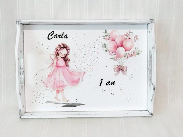 Tavita/set de mot cu fetita în roz si baloane