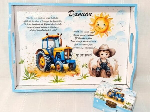 Tavita/set de mot băiețel cu tractor