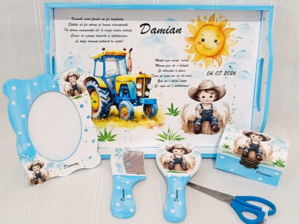 Tavita/set de mot băiețel cu tractor