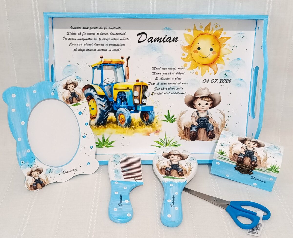Tavita/set de mot băiețel cu tractor
