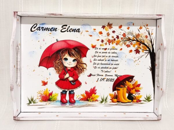 Tavita/set de mot fetita cu umbrela rosie