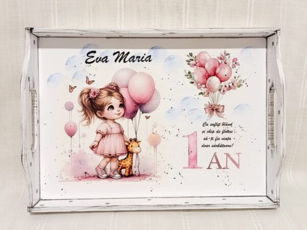 Tavita/set de mot fetita cu baloane si girafa