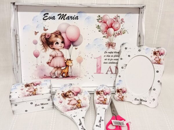 Tavita/set de mot fetita cu baloane si girafa