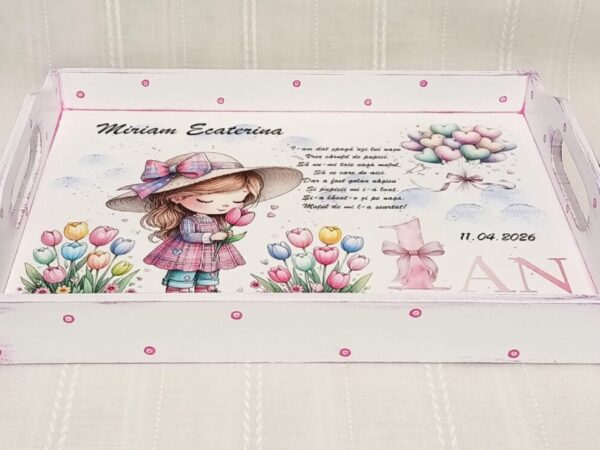 Tavita/set de mot fetita cu lalele si baloane