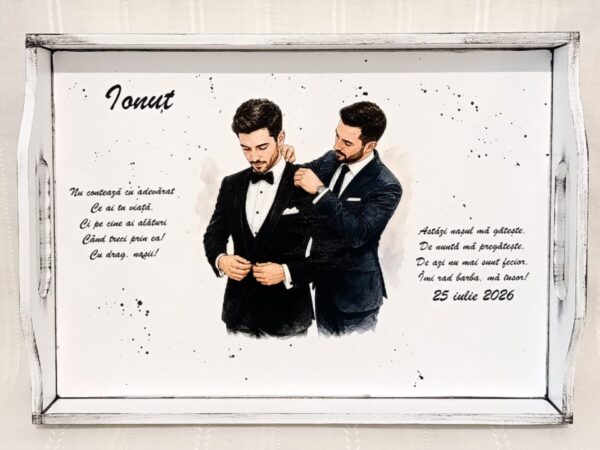 Tavita/set pentru mire personalizat cu mire si naș