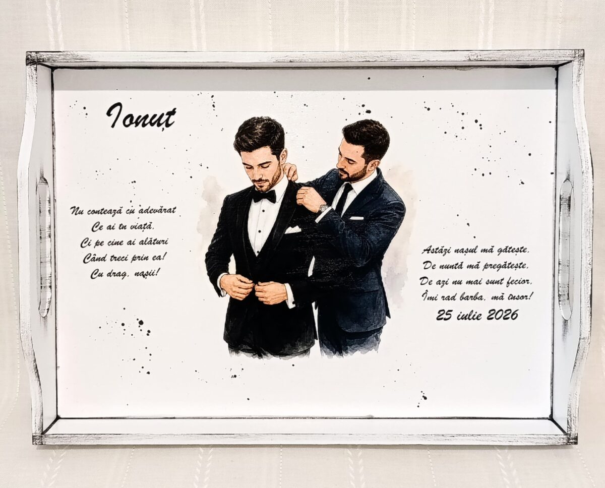 Tavita/set pentru mire personalizat cu mire si naș - imagine 2