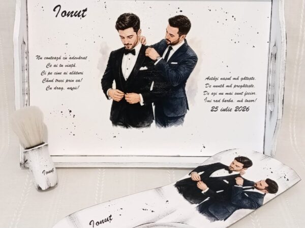 Tavita/set pentru mire personalizat cu mire si naș