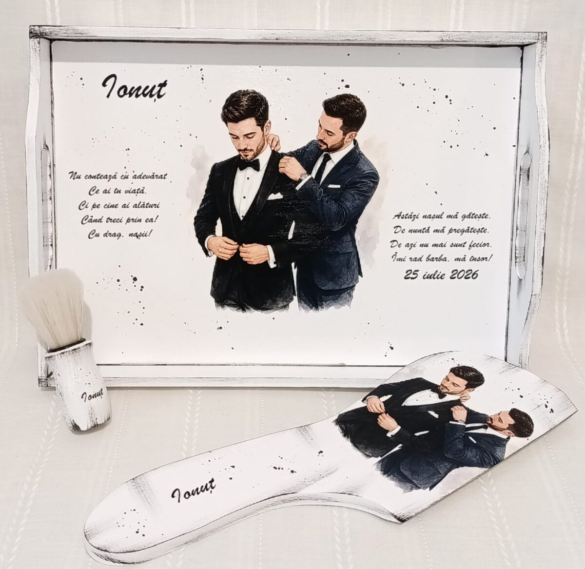 Tavita/set pentru mire personalizat cu mire si naș