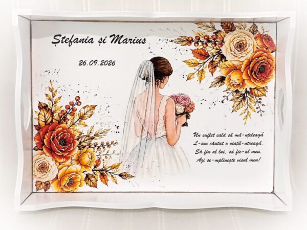 Tavita/set de mireasă personalizat cu flori de toamnă