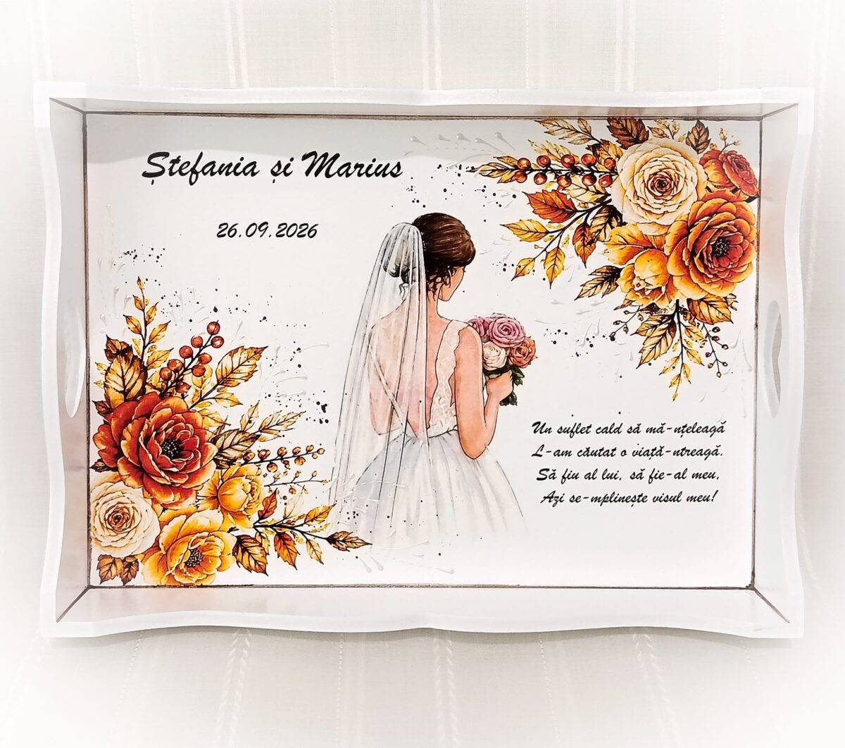 Tavita/set de mireasă personalizat cu flori de toamnă - imagine 2