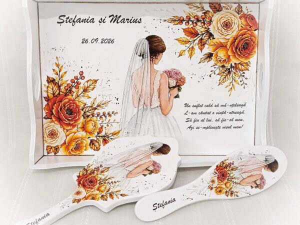 Tavita/set de mireasă personalizat cu flori de toamnă
