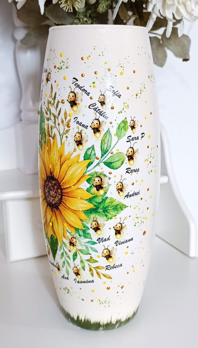 Vaza personalizată cu floarea soarelui și licurici - imagine 2