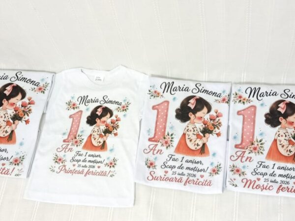 Tricouri personalizate pentru moț cu fetița cu flori