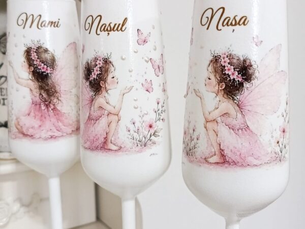 Pahare de botez personalizate cu zânuțe și fluturași
