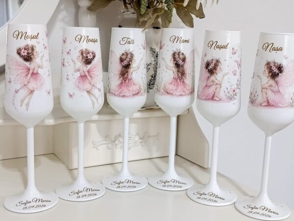 Pahare de botez personalizate cu zânuțe și fluturași