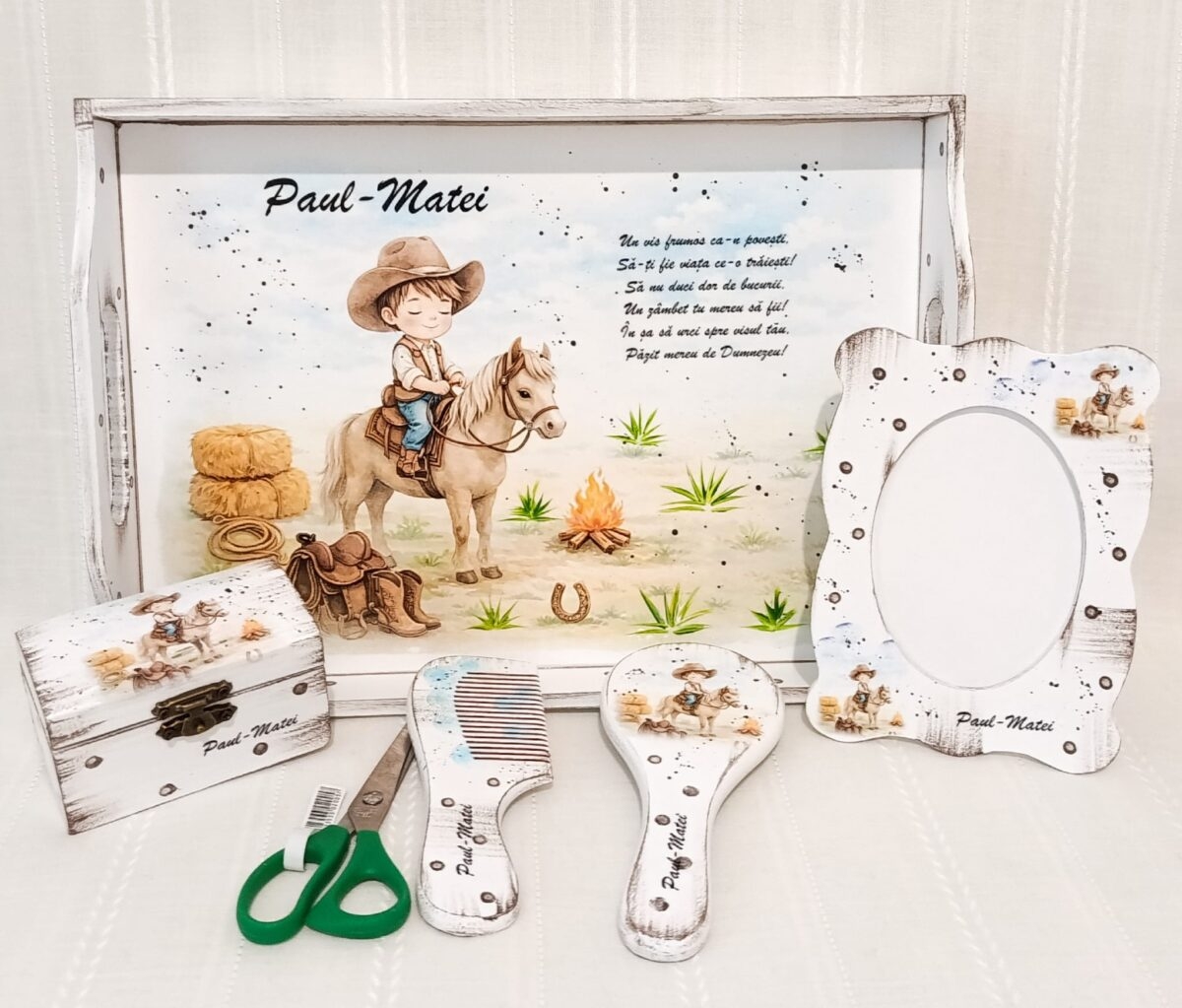 Tavita/set de mot baietel cu tematica cowboy