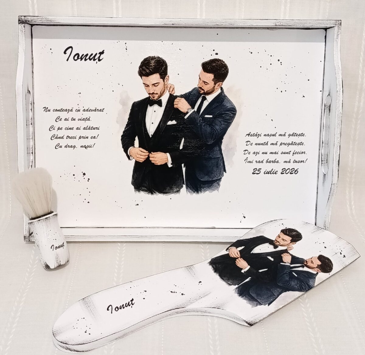 Tavita/set pentru mire personalizat cu mire si naș