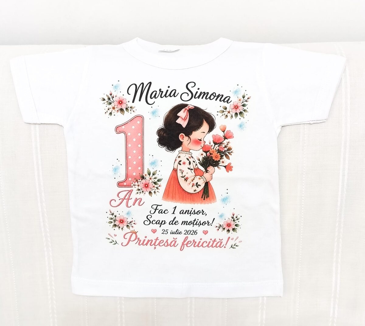 Tricouri personalizate pentru moț cu fetița cu flori